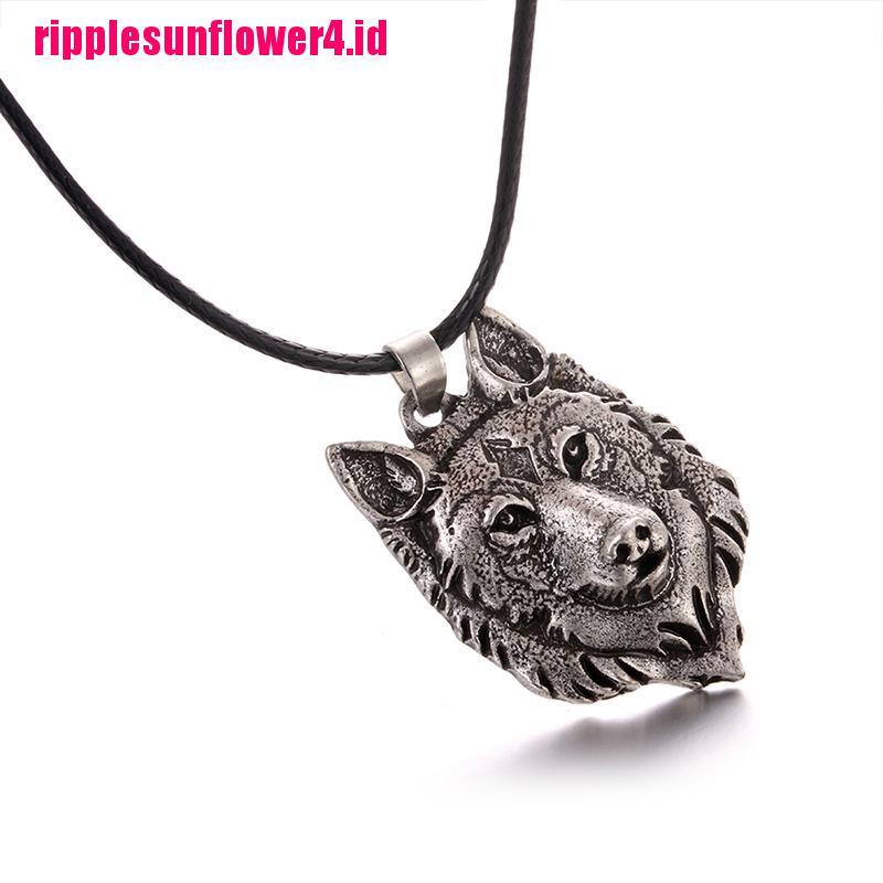 Kalung Liontin Kepala Serigala Tibet Warna Silver