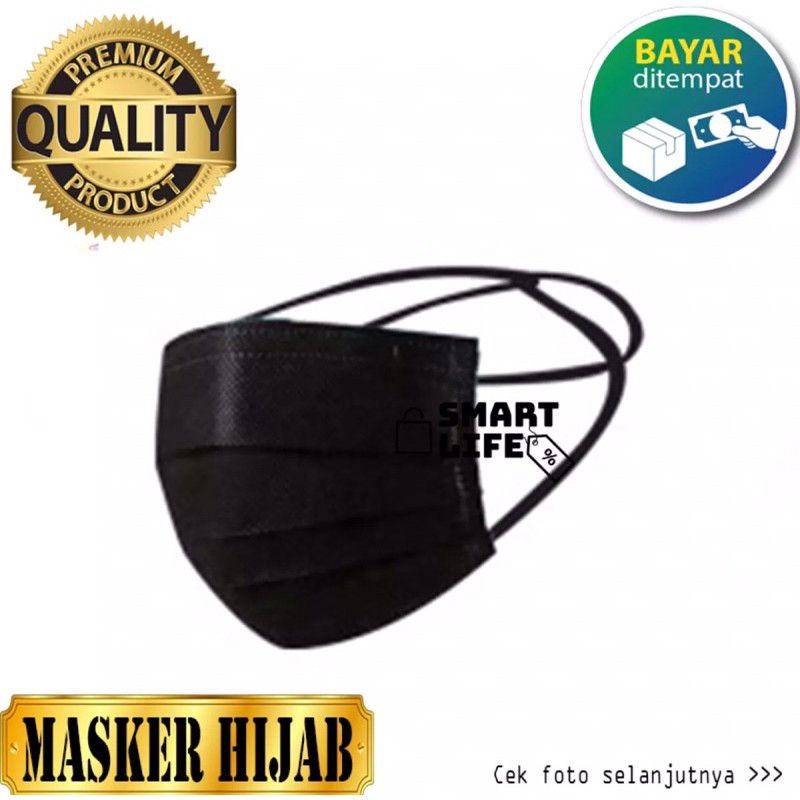 Masker Hitam Hijab 3ply/masker medis/masker black