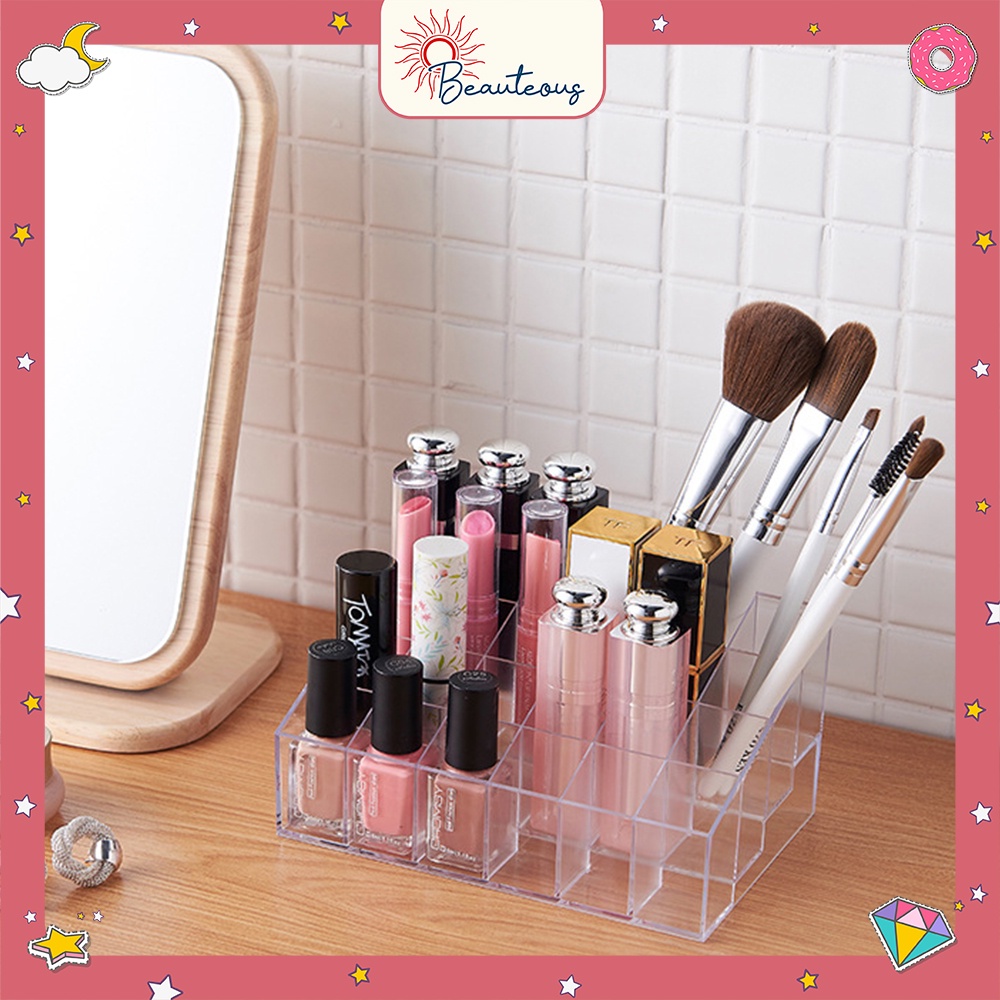 Rak Lipstik Acrylic Kotak Tempan Penyimpanan Lipstik Kutek 24 Slot