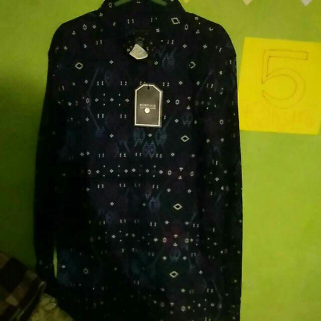 Freypv 8092 B Slimfit Long Navy Purple Batik Songket M-l Kemeja Batik