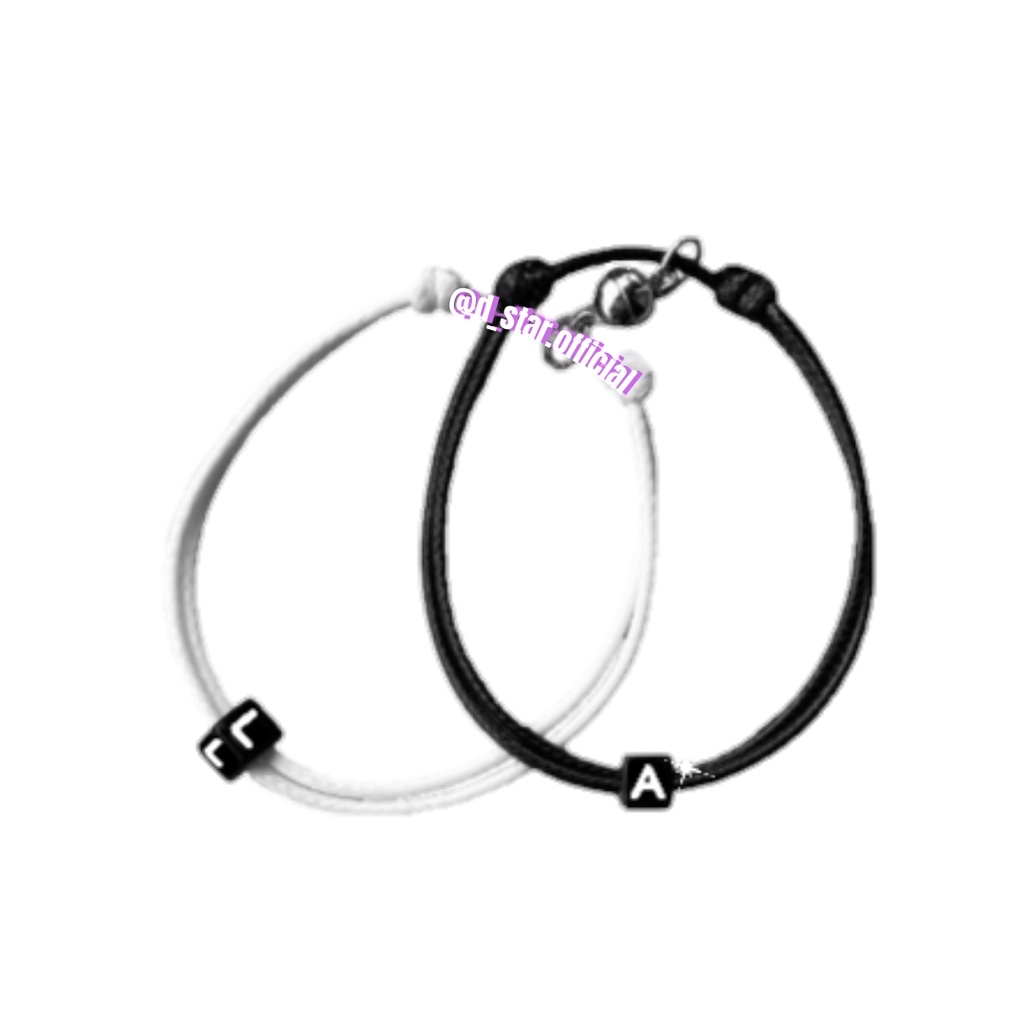gelang couple magnet huruf kotak inisial acsessories korea gelang tali hitam putih gelang tangan pri