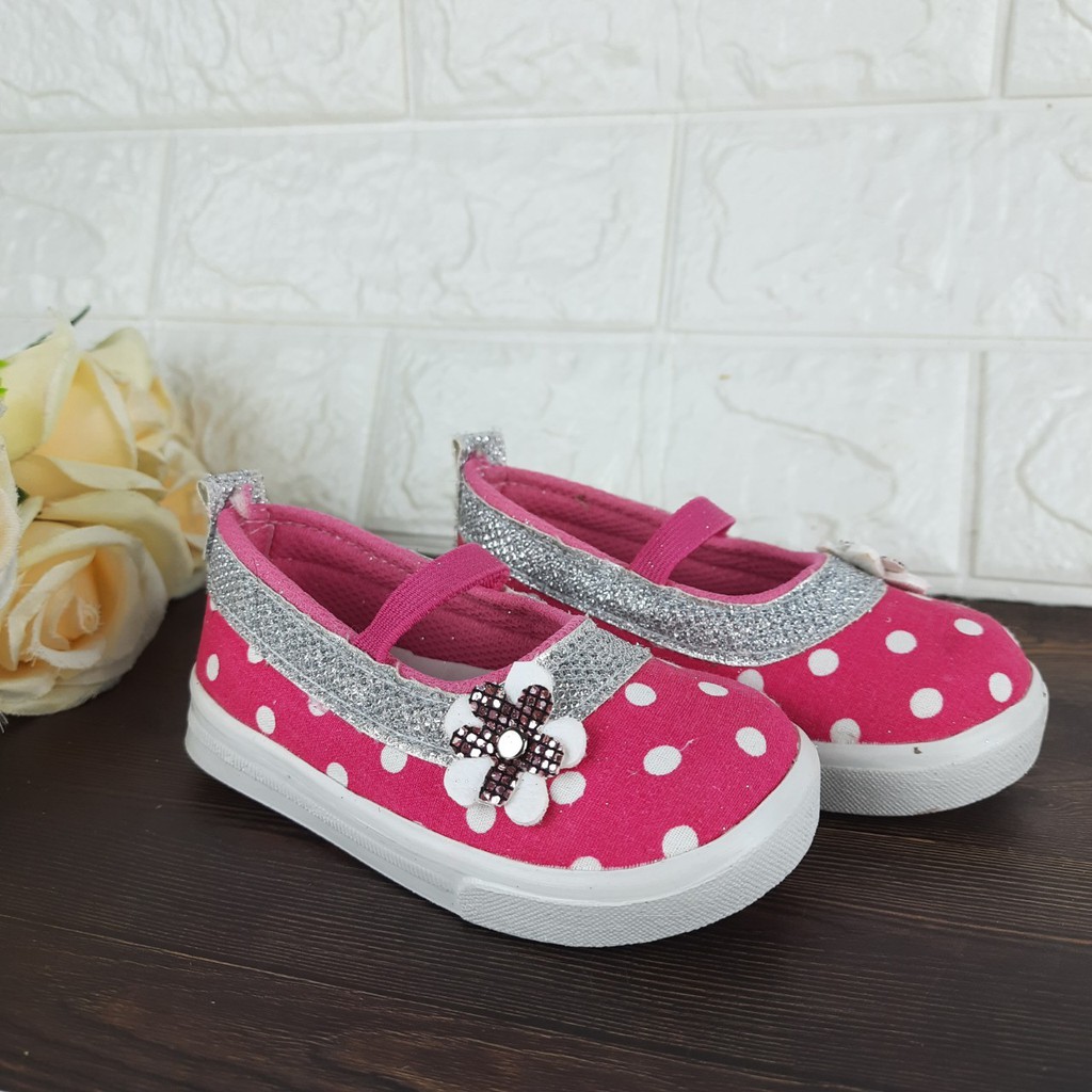 [TAMAN SEPATUKU] SEPATU TRENDY MURAH ANAK PEREMPUAN 1-3 TAHUN POLKADOT BUNGA PINK FANTA FAX17