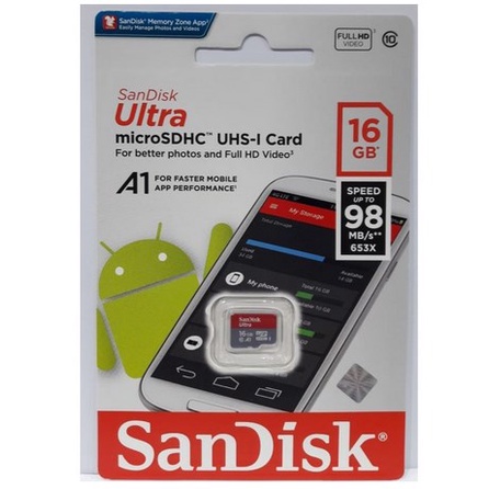 Sandisk Ultra A1 Micro Sd / Microsd Card 16Gb 98Mbps Class 10 Garansi Resmi