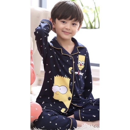 BAJU TIDUR ANAK UNISEX 3-10THN SET CELANA PANJANG IMPORT MOTIF KANCING