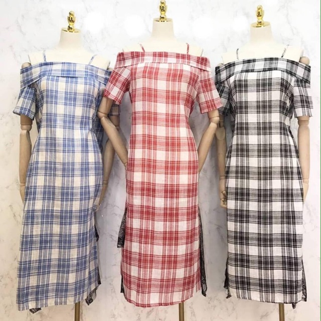 Dress wanita:kotak import bahan tebal