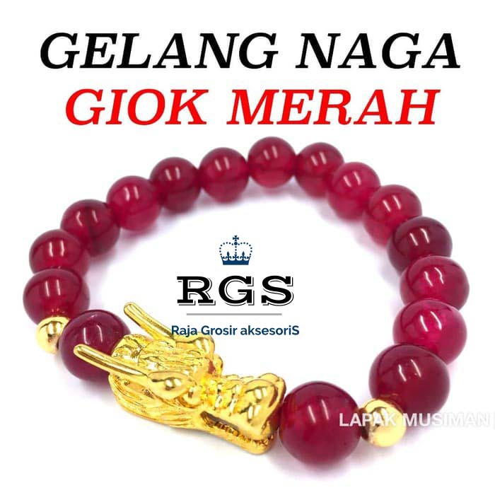[Bayar Di Tempat] RGS GELANG BATU GIOK MERAH NAGA EMAS ASLI NATURAL
