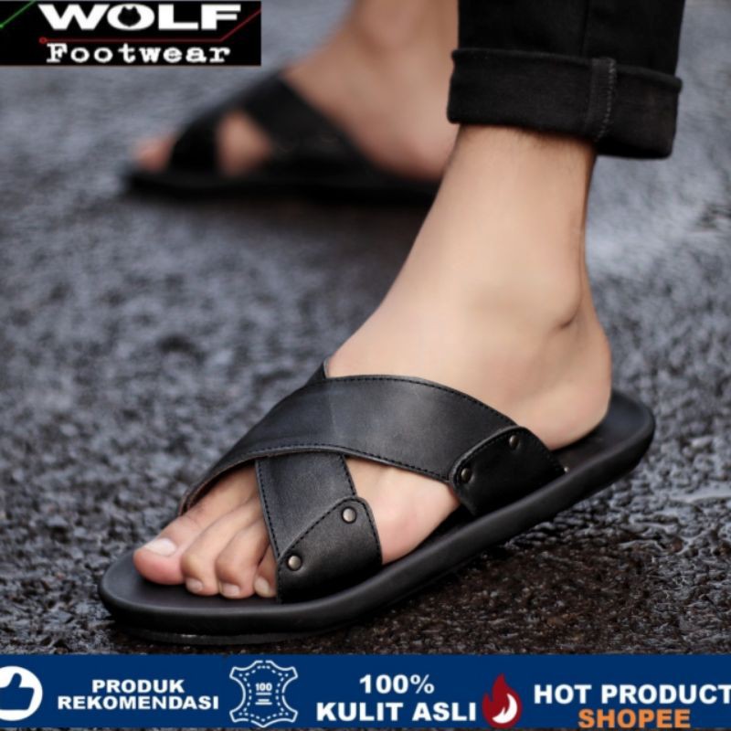 XMIN BLACK Sandal pria kulit asli cevany original handmade sandal jepit kulit pria bisa COD