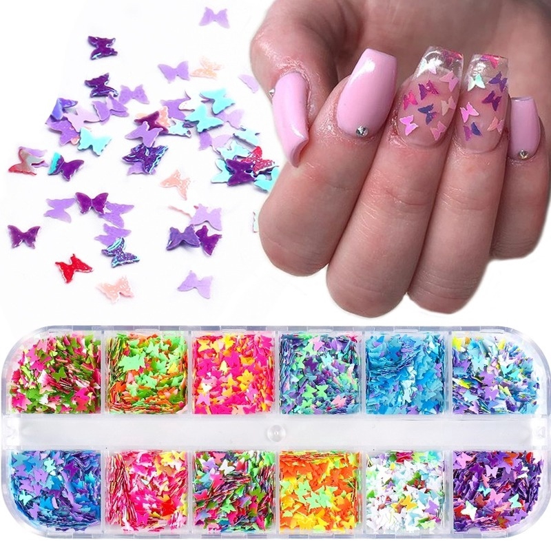 Mirror Sparkly Butterfly Nail Sequins Paillette Mixed Colors Nail Holographic Glitter 3D Flakes Slices Art Accessories