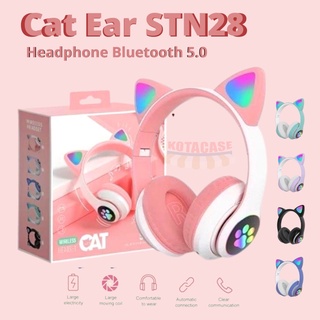 Kotacase-Headphone B39 STN28 Kucing Karakter LED Color Gaming Bluetooth Wireless Game Headset Cat Ear LED Bando anak Perempuan Cewek Wanita Led RGB