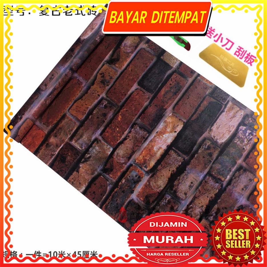 PROMO  WPS605 WALLPAPER STICKER 45CMX5M RED BRICKS MIX TKM