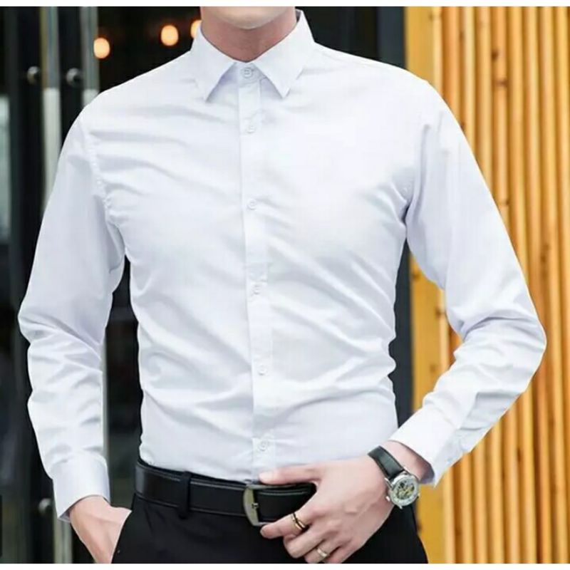 Kemeja Pria Polos Slimfit Lengan Panjang Maroon Putih Hitam navi putih M, L, XL, XXL