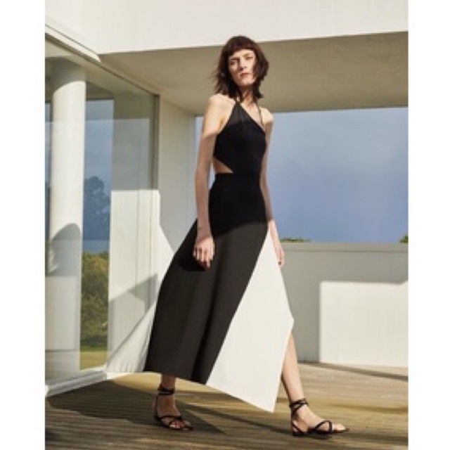 Savana Beachwear - BW One Shoulder Dress midi dress hitam putih one sleeve backless baju pantai wani