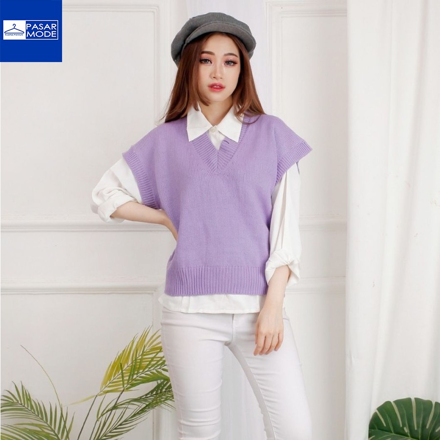 SILA Rompi Rajut Fashion Wanita Rompi Korea Outer V Neck
