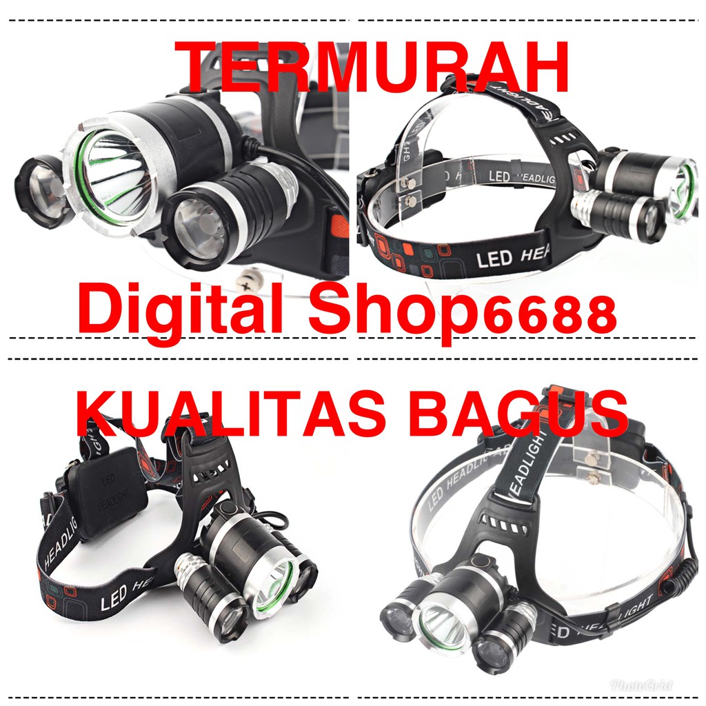 SENTER &amp; Lampu Kepala Cahaya Kuning +ZOOM PAKET Headlamp Cree XML- T6 5000 Lumens Baterai + Charger