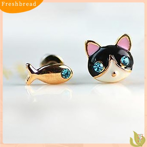 [Fresh] 1 Pasang Anting Stud Bentuk Kucing Ikan Lucu Gaya Korea untuk Wanita