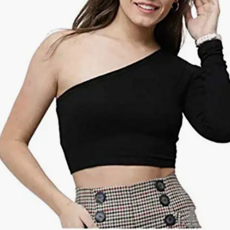 Crop Top One Shoulder Wanita Kaos Atasan Tarzan