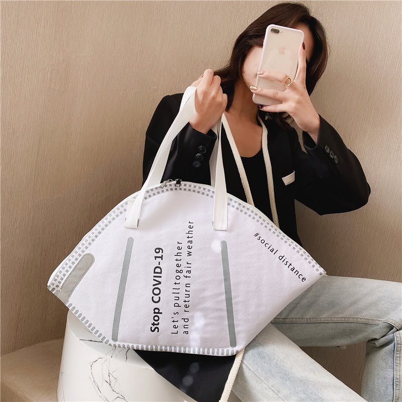 Tote Bag Tas Wanita Fashion Bentuk Masker KN 95 White Tas Slempang Murah