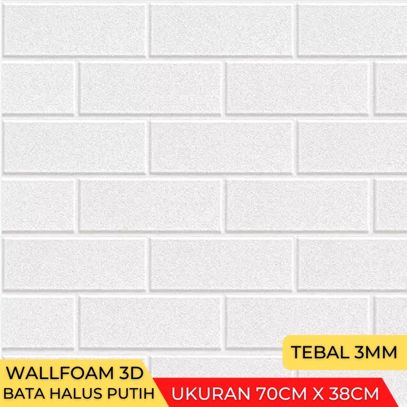 Wallpaper Stiker Dinding 3D Foam Batu Bata 70cm x 38cm-Bata Halus Putih