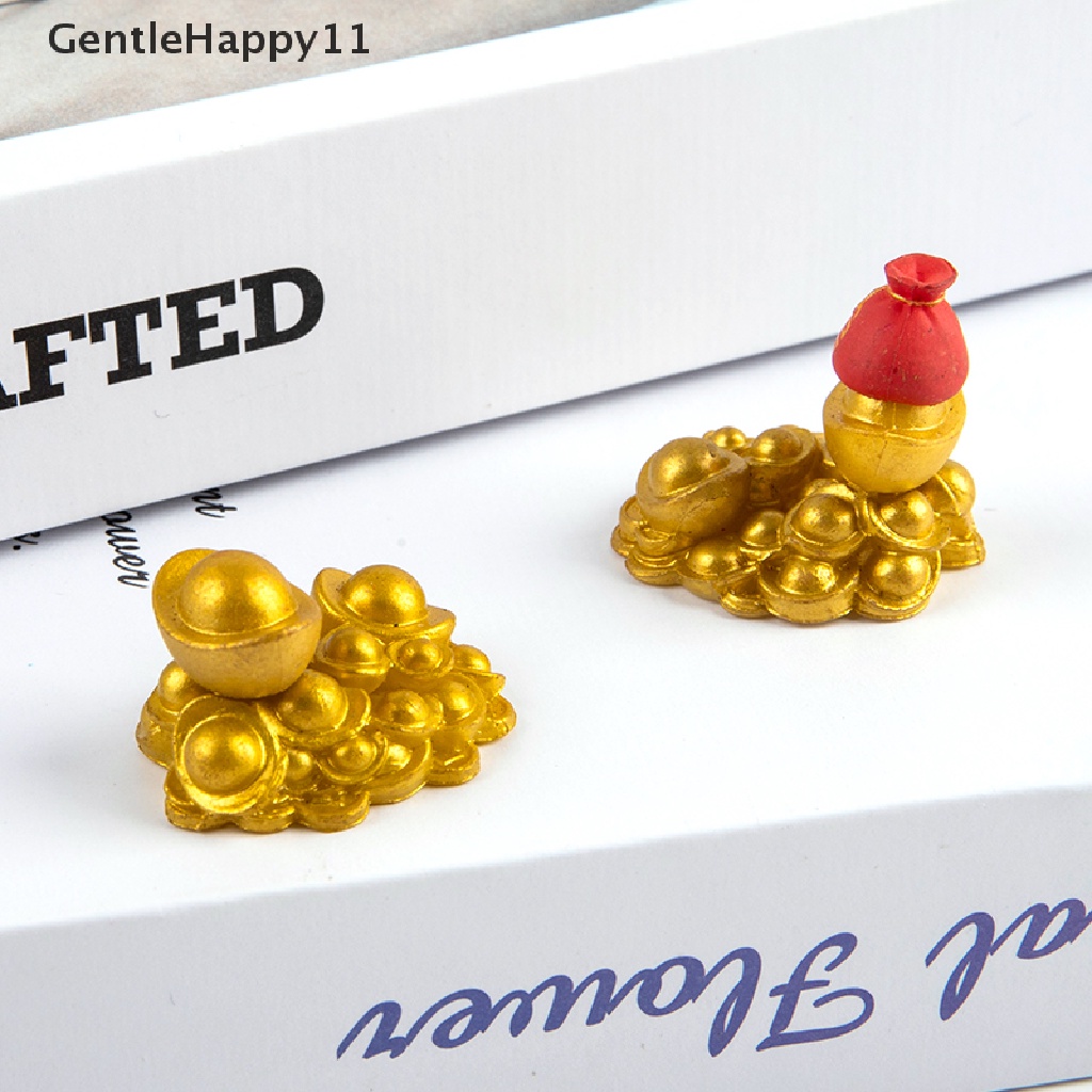 Gentlehappy Mini Menguntungkan Emas Ingot Ornamen Beruntung Yuanbao Fengshui Dekorasi Kerajinan Rumah Boneka