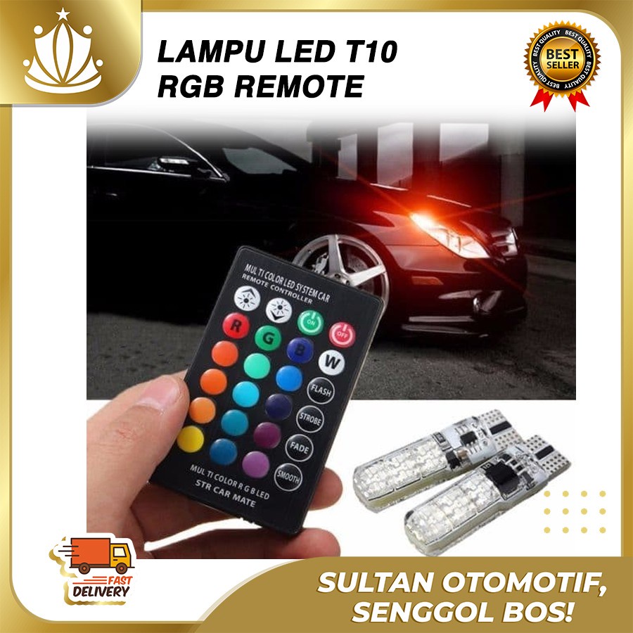 LAMPU LED T10 MOTOR MOBIL RGB 6 MATA JELLY ISI 2PCS + REMOTE E051