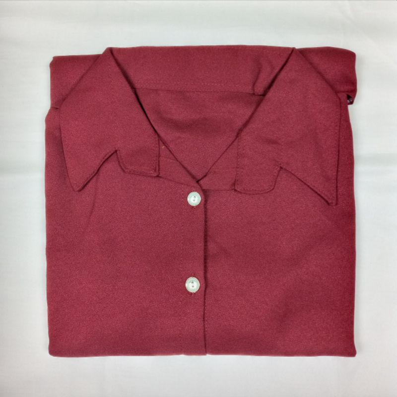 Kemeja Wanita Polos Basic Casual Kombinasi Warna Lengan Panjang Kekinian Korean Style-3