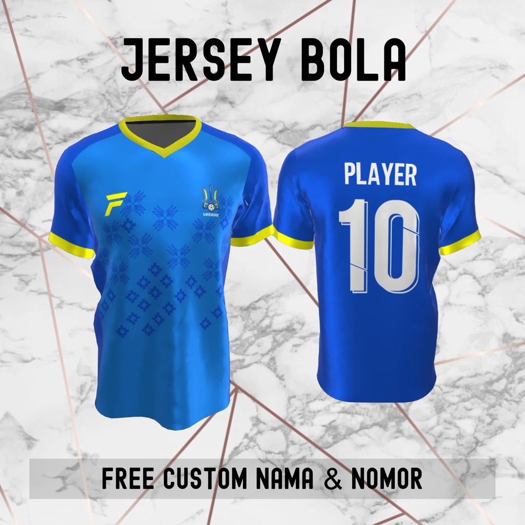 Jersey Ukraina Timnas Negara Bola Baju Kaos Custom Nama dan Nomor Punggung - 31