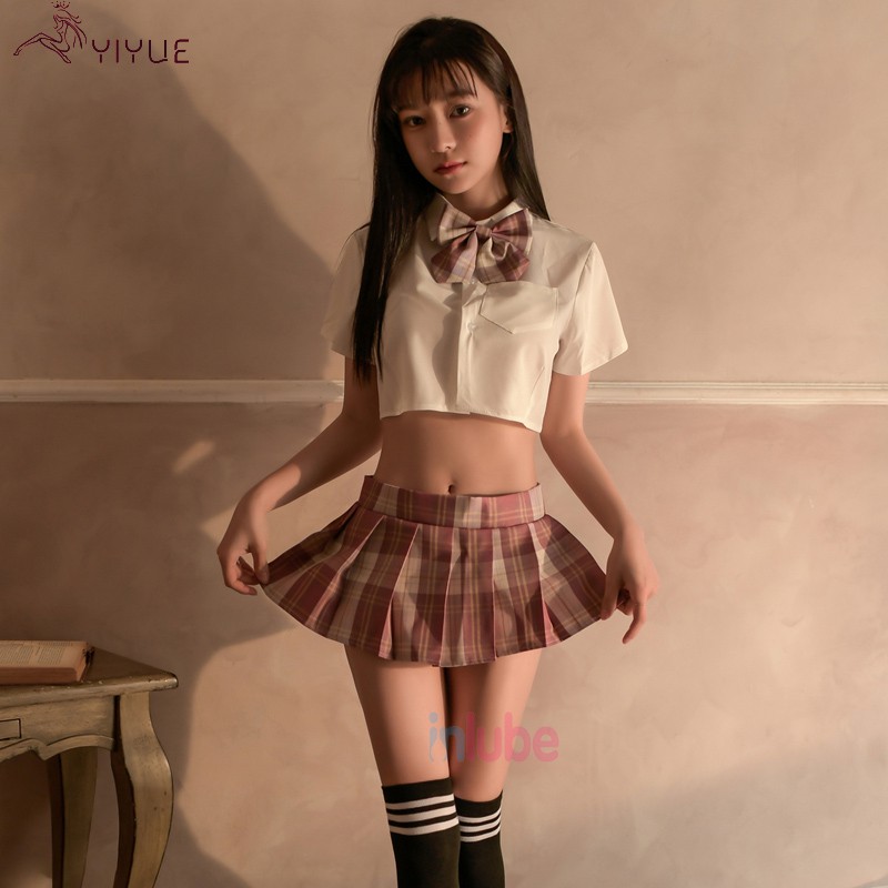 YIYUE sexy Lingerie seksi lingerie/ simpul busur + kemeja + rok + celana dalam AJ COSPLAY