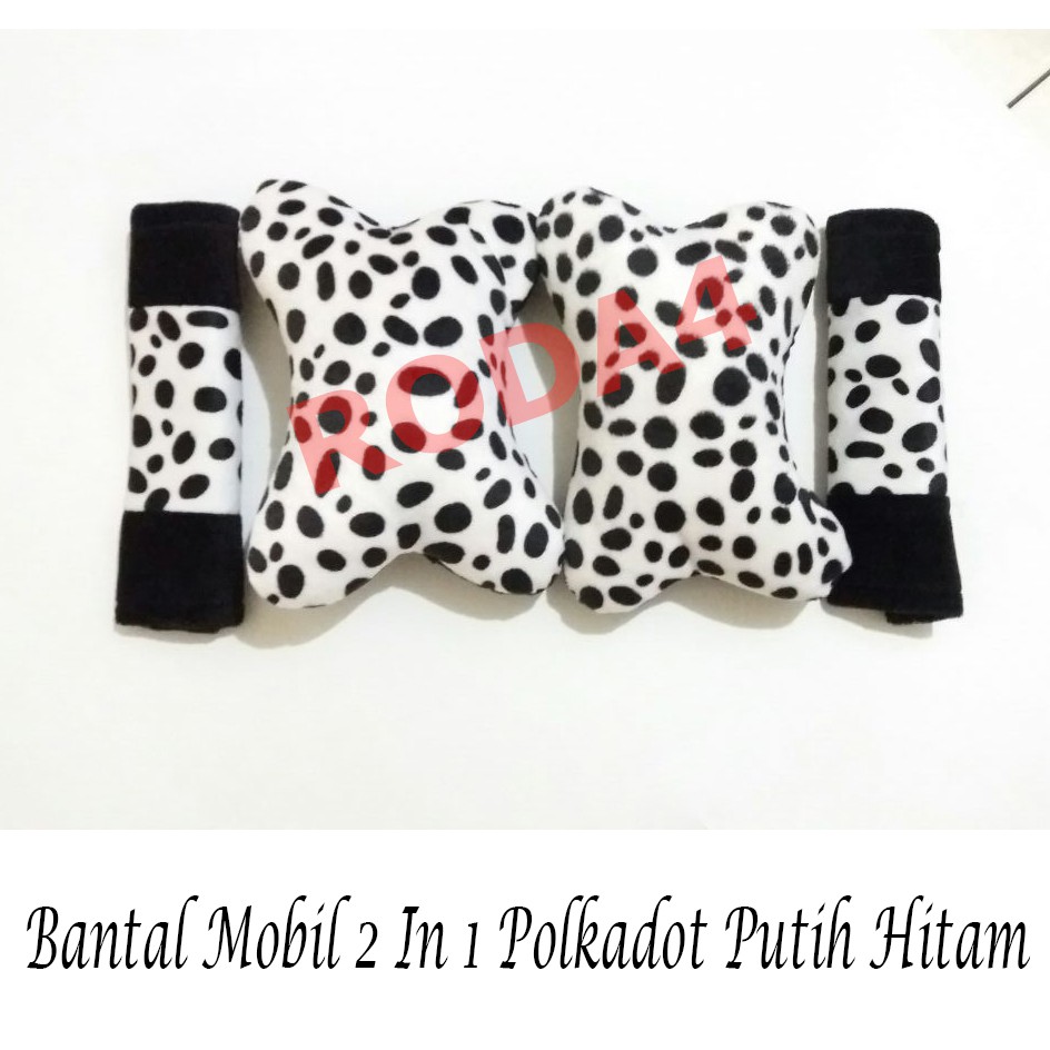 Bantal Mobil 2 In 1 Motif Bintik Polkadot Putih Hitam