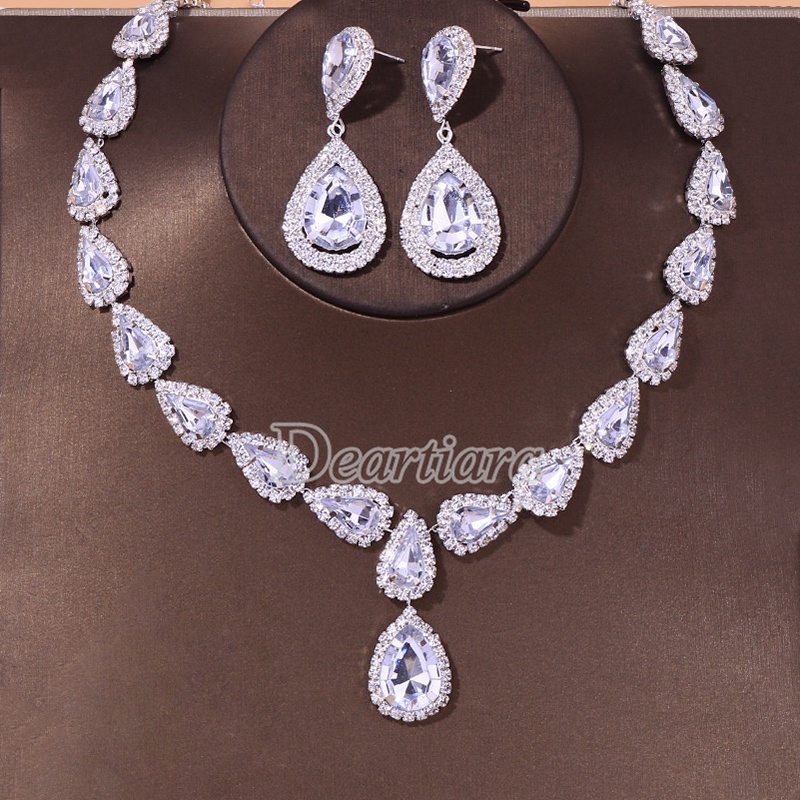 Set Kalung Dan Anting Bentuk Water Drop Untuk Pernikahan