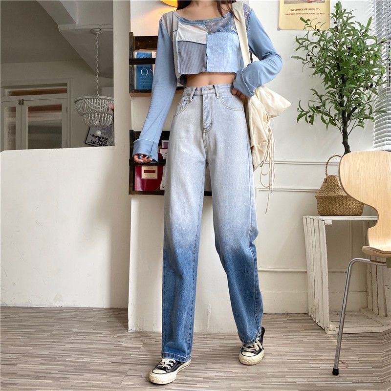 JEANS OMBRE HIGHWAIST IMPORT CELANA PANTS WANITA CEWEK CULLOTE HW BAGGY DENIM MX861