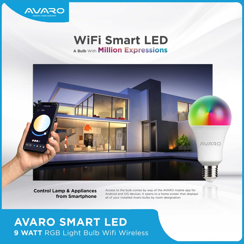 AVARO Wifi Smart LED Bulb 9W RGBWW + Wifi Bohlam Lampu Pintar Home Automation Wifi