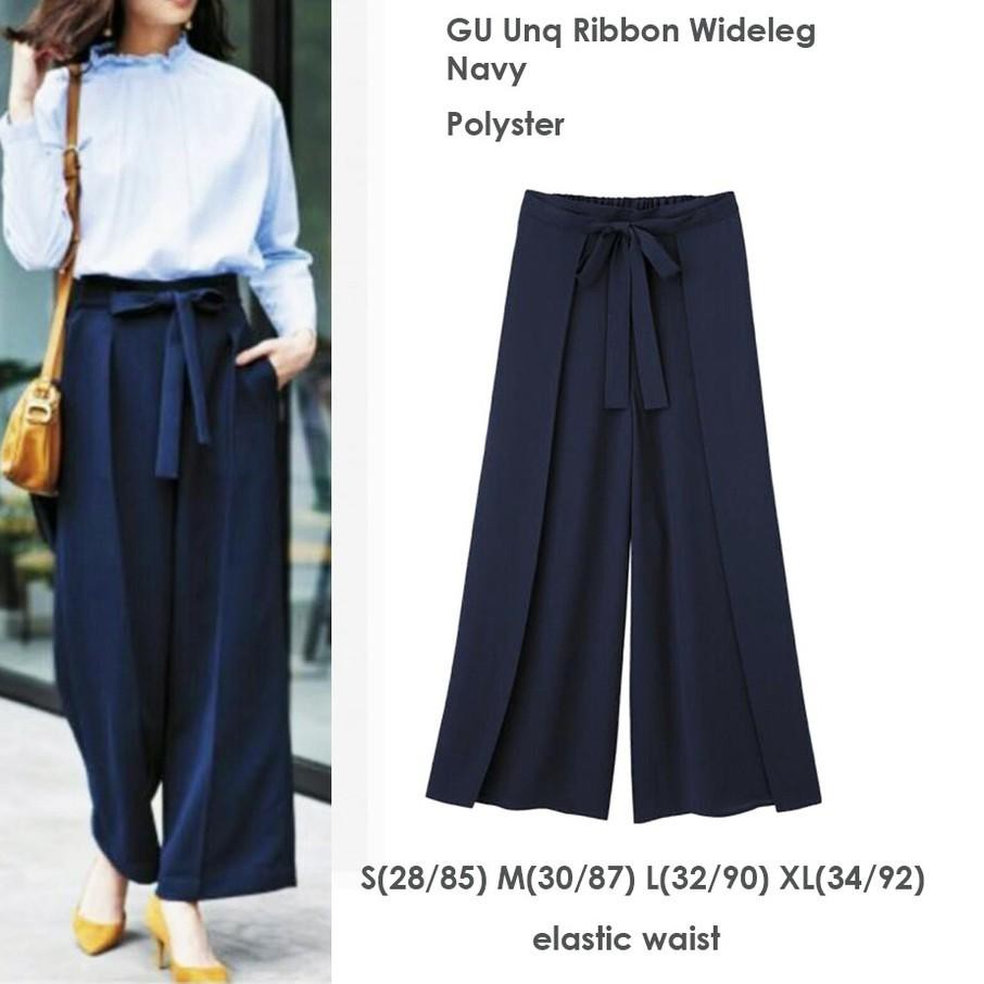 כ BEST PRODUK [2warna] GU by UNIQLO Ribbon Wide Leg Pants - Celana Kulot Cullote Wanita Branded Orig