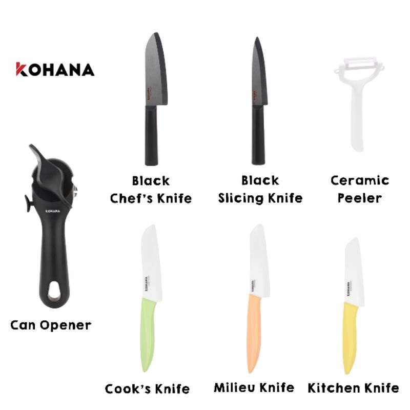 Kohana / Can Opener / Black Chef's Knife / Black Slicing Knife / Kitchen / Milieu Knife / Cook Cook's Knife / Ceramic Peeler | Pisau Gunting Keramik Pembuka Kaleng