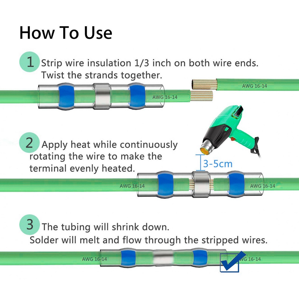 NEW AWG Solder Sleeve Heat Shrink Butt Wire Splice Terminal Connector Waterproof