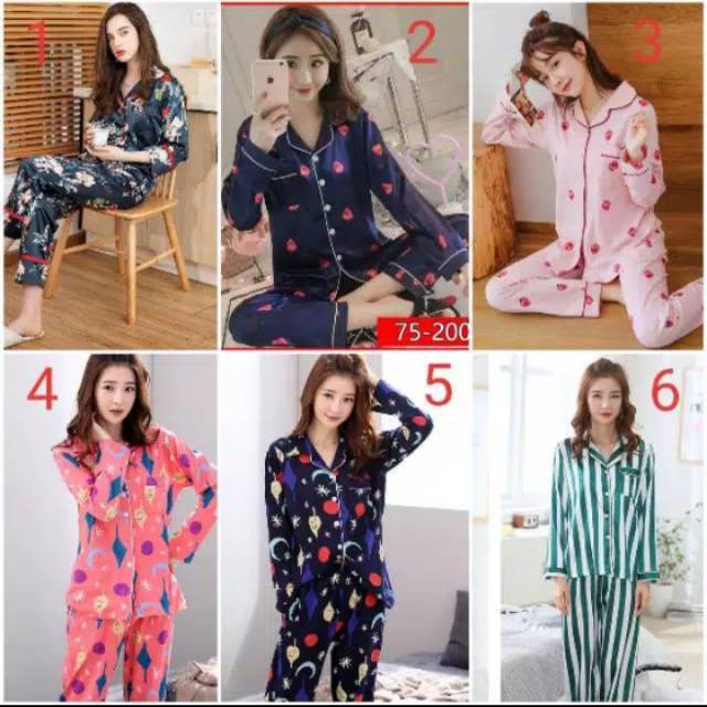 Setelan baju tidur piyama pp satin import