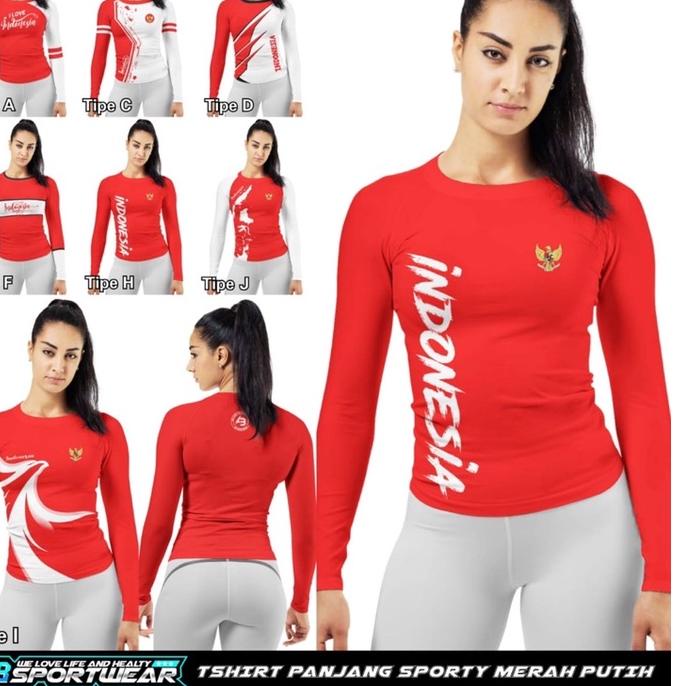 Harga TERMURAAH.. Tshirt Panjang Merah Putih AB Sportwear
