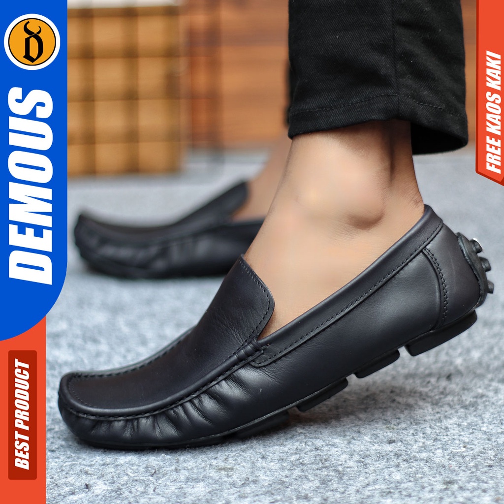 Sepatu Slip On Pria Sepatu Casual Pria Kulit Asli Kerja Kantor Kuliah Kondangan Sepatu Slop Pria Sepatu Hitam Pria DEMOUS DALSEM