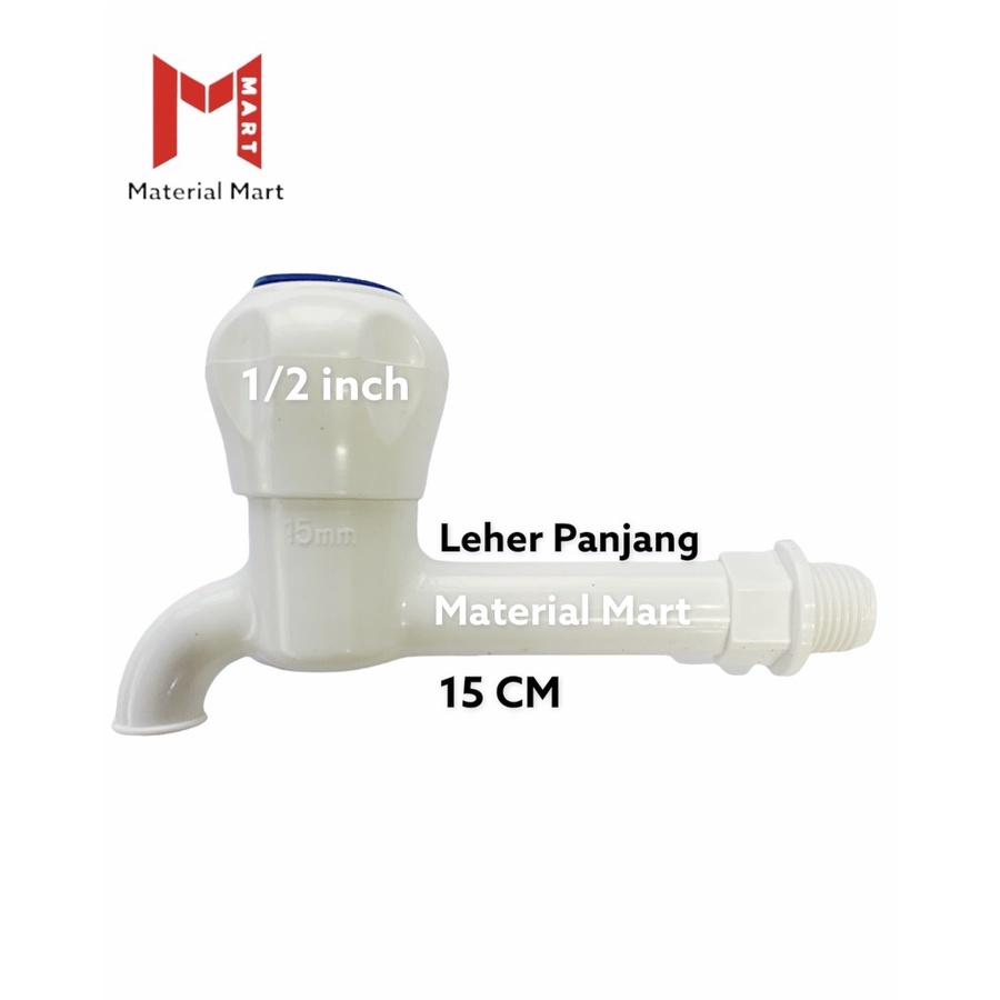 Keran Belimbing 1/2&quot; Plastik | Kran Tembok &amp; Taman PVC Leher Panjang | Material Mart