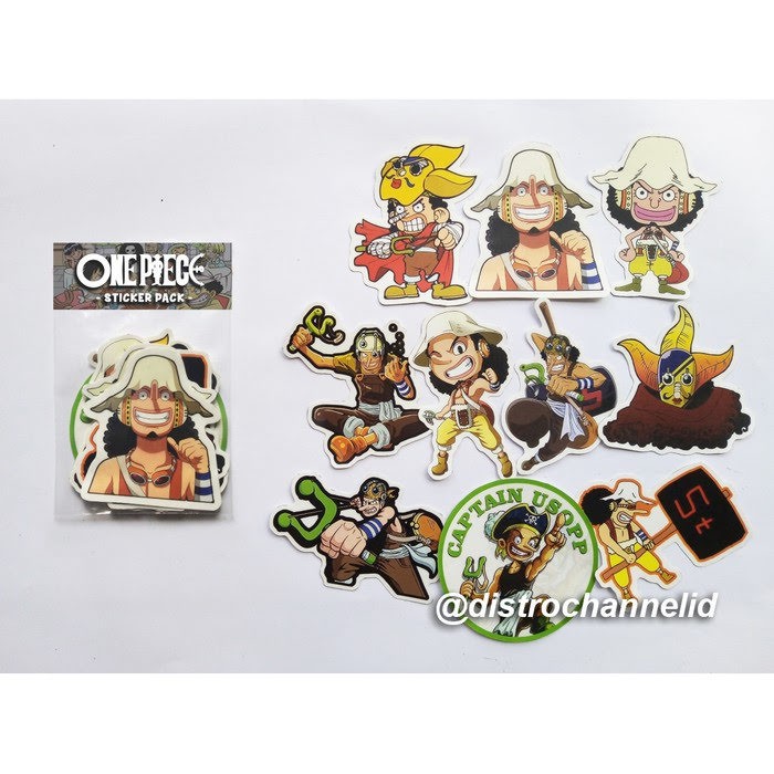 Stiker pack One Piece Usopp isi 10 pcs Bahan Vinil Tahan Air Waterproof