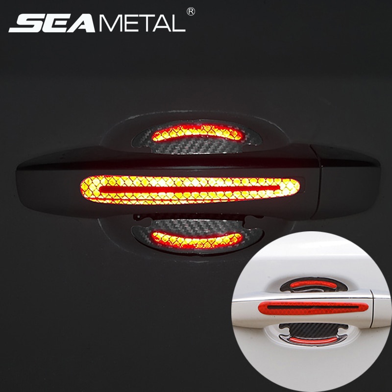 Reflective Sticker Gagang Pintu Mobil Carbon Fiber 4PCS - Red