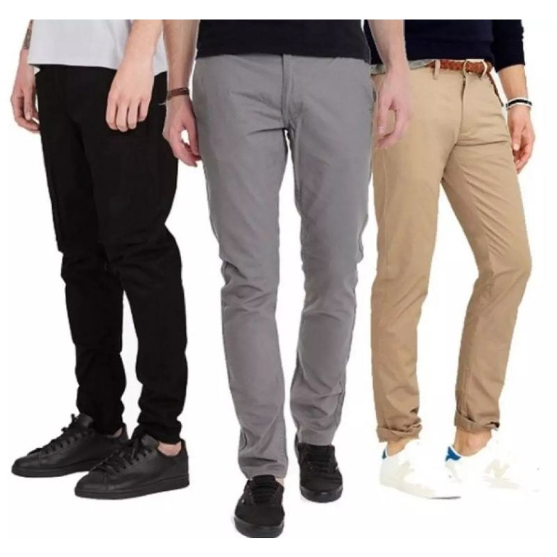 CELANA CHINO Panjang pria Slimfit KERJAHARIAN Santai Casual Formal Hitam Abu Cream Mocca Size 27-38