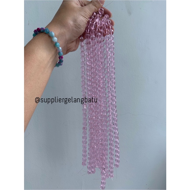 kristal bola dunia cutting 10mm PINK rose quartz kuarsa ceko bulat bahan kalung gelang anting strap mask kerajinan tangan craft citayam fashion week etink vintage elegan bali manik crystal perhiasan