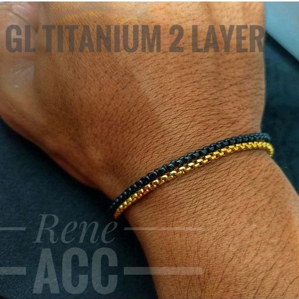 Gelang Titanium Rantai 2 Layer perhiasan pria wanita anti karat