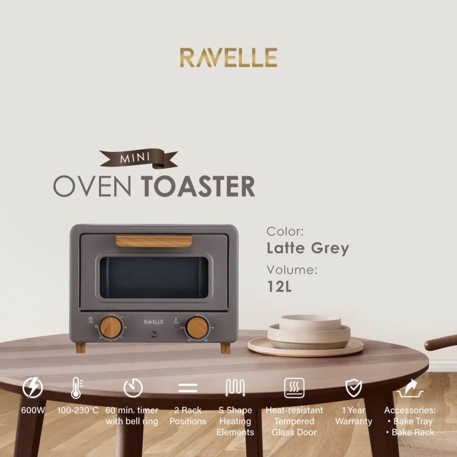 Ravelle REO12 Oven Listrik Toaster 12L - Korean Oven Toaster - Cokelat