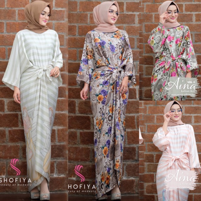 Gamis AINA KAFTAN IKAT Maxmara Maksmara Motif Garis Bunga ori Shofiya