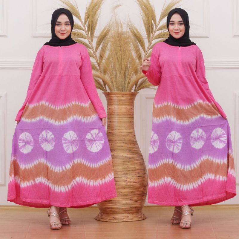 DASTER KAOS JUMBO MOTIF ABSTRAK LENGAN PANJANG RESLETING DEPAN BUSUI TIE DYE JUMPUTAN