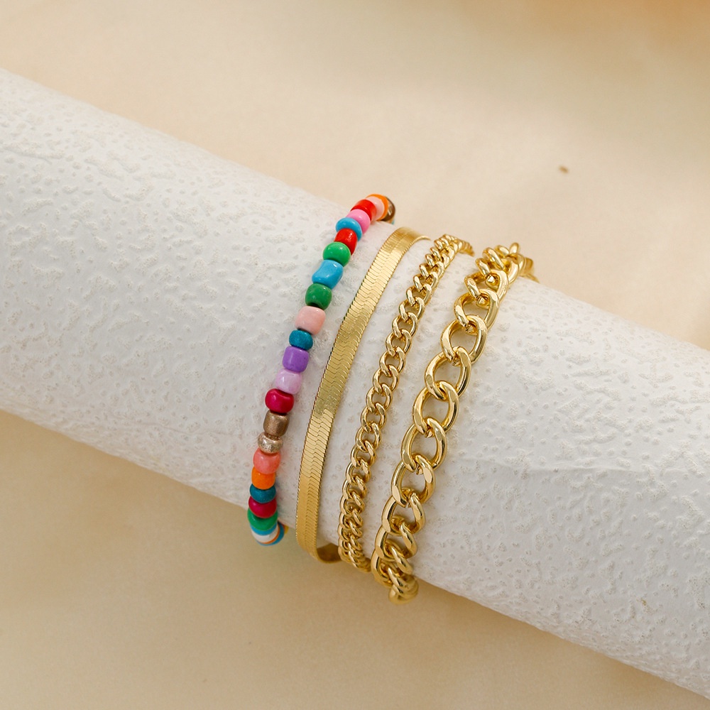 4pcs / set Gelang Rantai Tebal Warna Emas Gaya Retro Untuk Wanita