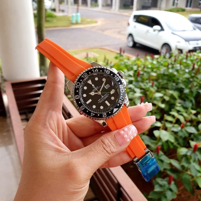 JAM TANGAN WANITA ROLEX GMT ORIGINAL DATE RUBBER ANALOG CEWEK ADA 5 WARNA TERBARU MURAH COD