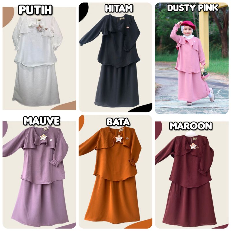 Baju Muslim Anak Setelan Rok Clara Starkids Bahan Air Flow Crinckle Import 1-8/9 Y