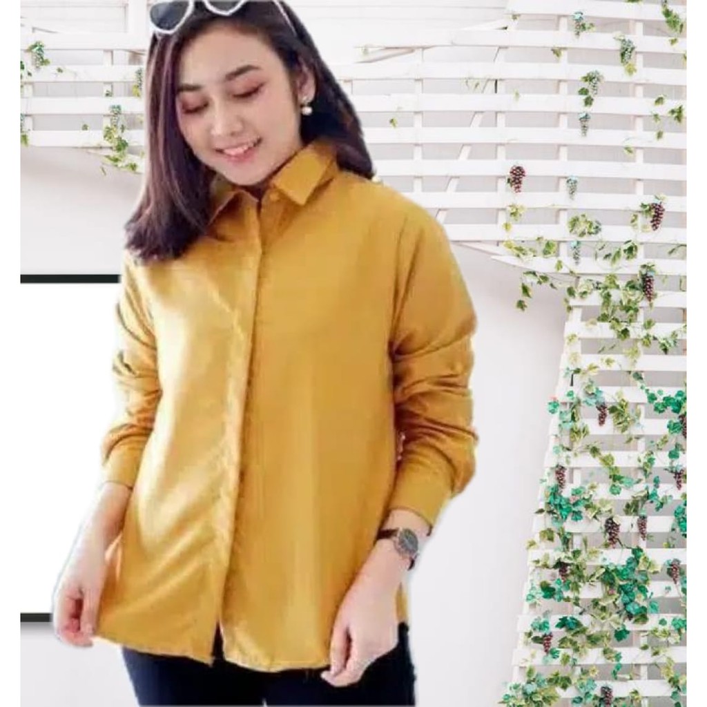 kemeja formal wanita  tangan panjang gold/ Kuning Kunyit